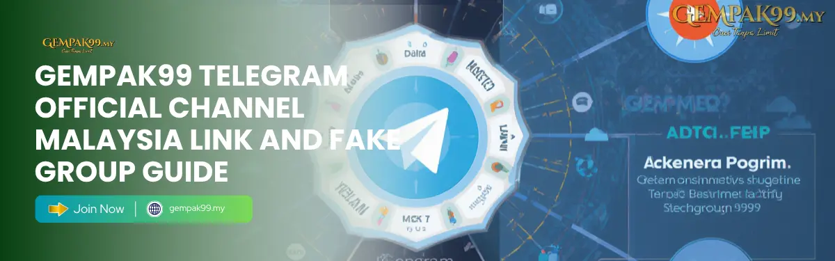 GEMPAK99 Telegram official channel Malaysia showing verified channel link, MYR 7 promo announcement, and fake group red flags for Malaysian players on gempak99.my