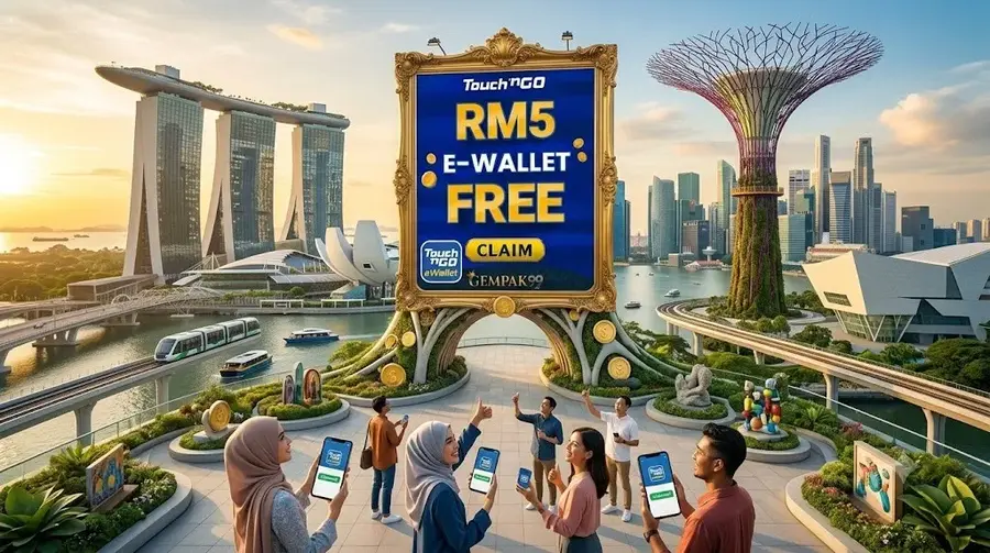 GEMPAK99 RM5 free Touch n Go e-wallet bonus banner showing fixed RM5 deposit claim offer for Malaysian slot players