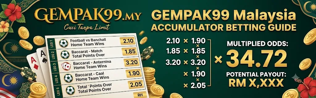 GEMPAK99 Malaysia accumulator betting guide showing multi-leg acca slip and multiplied odds