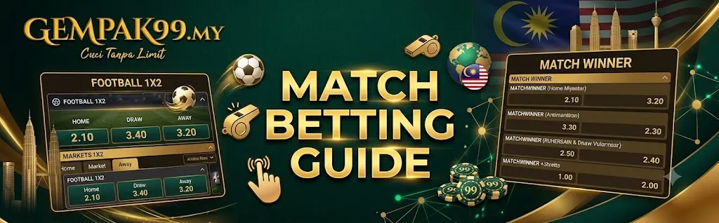GEMPAK99 Malaysia match betting guide showing football 1X2 and match winner markets
