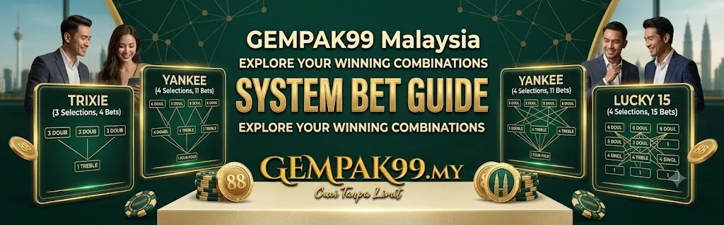 GEMPAK99 Malaysia system bet guide showing Trixie Yankee and Lucky 15 combination lines