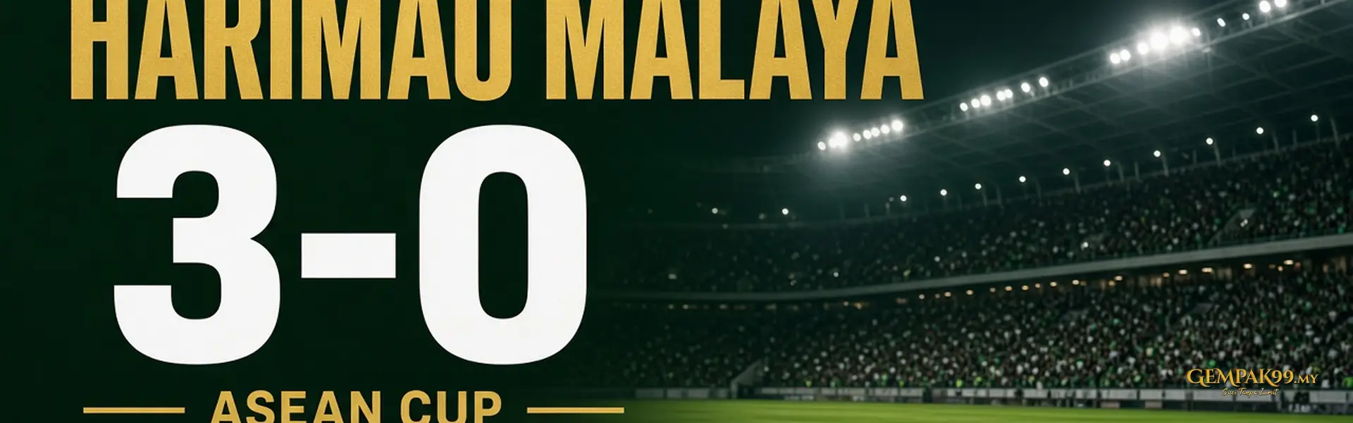 Harimau Malaya 3-0 Bangladesh GEMPAK99 banner of a Jakarta night stadium after the ASEAN Cup opener Image title: Harimau