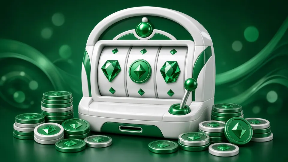 White slot machine with green reels