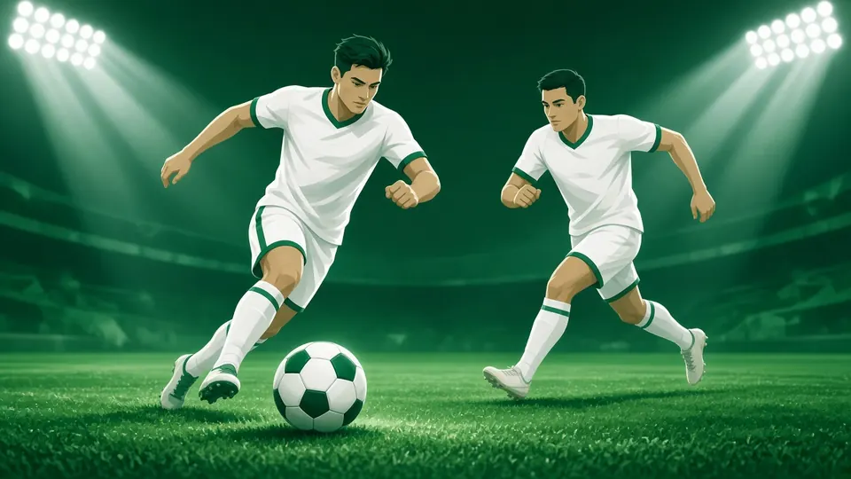 Football match on a green pitch